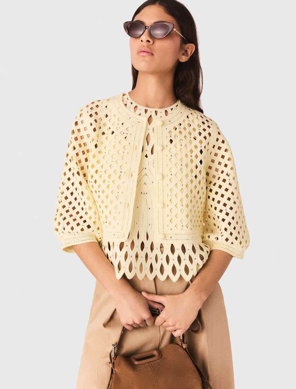 Maje Discount / Crochet Rhinestone Cardigan