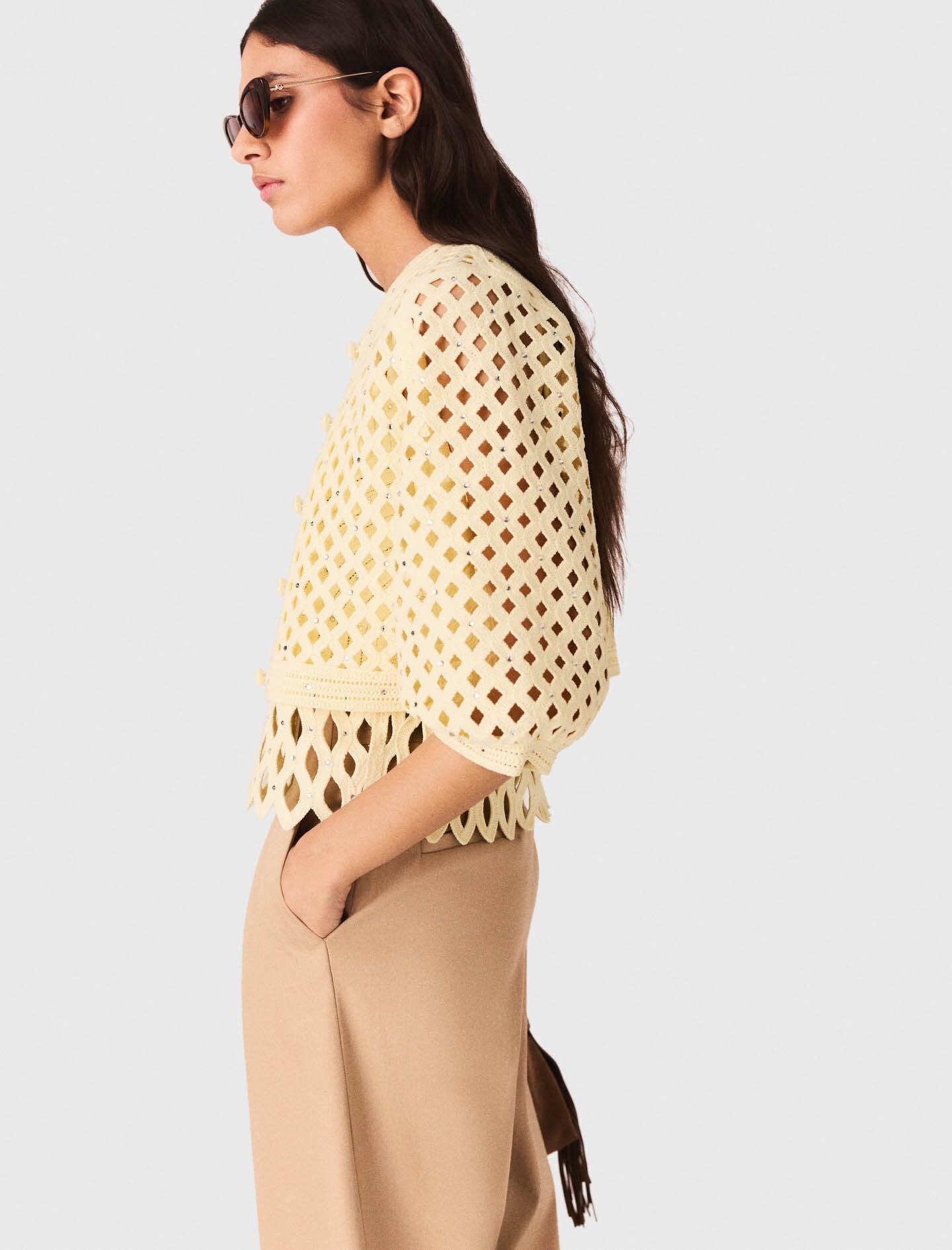 Maje Discount / Crochet Rhinestone Cardigan