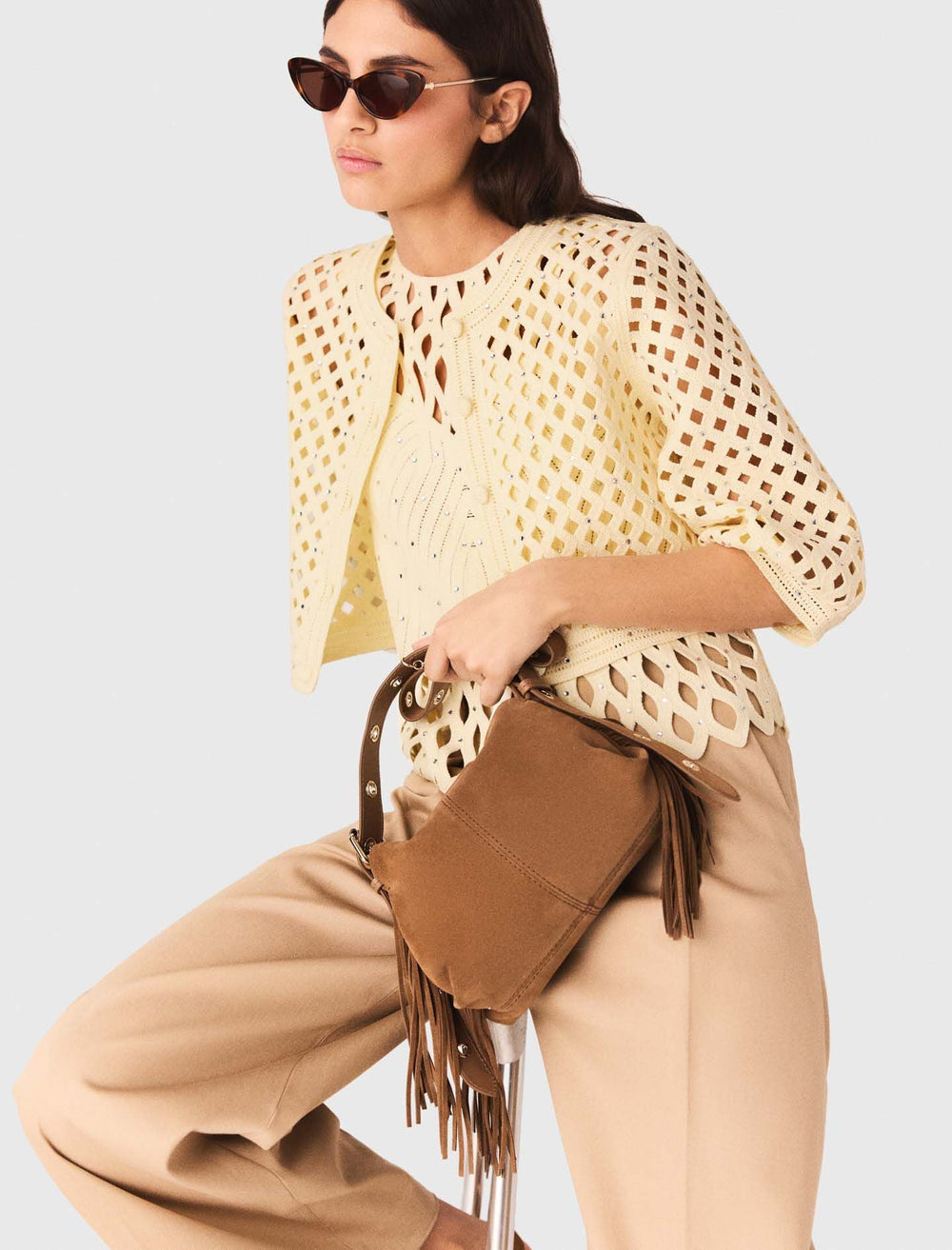 Maje Discount / Crochet Rhinestone Cardigan