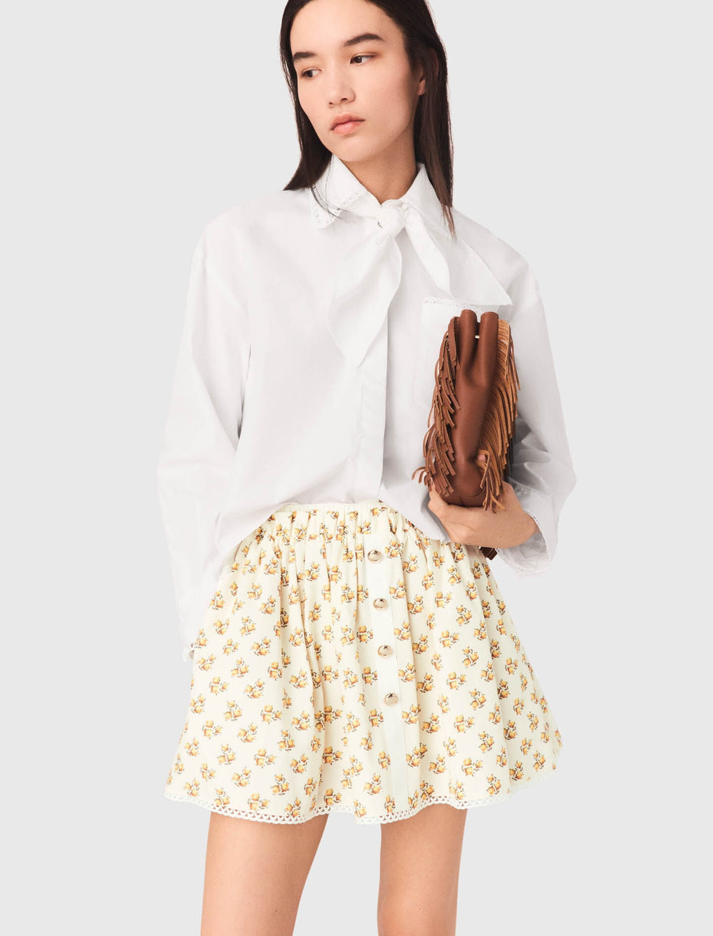 Maje Sale / Printed skirt with rickrack trim