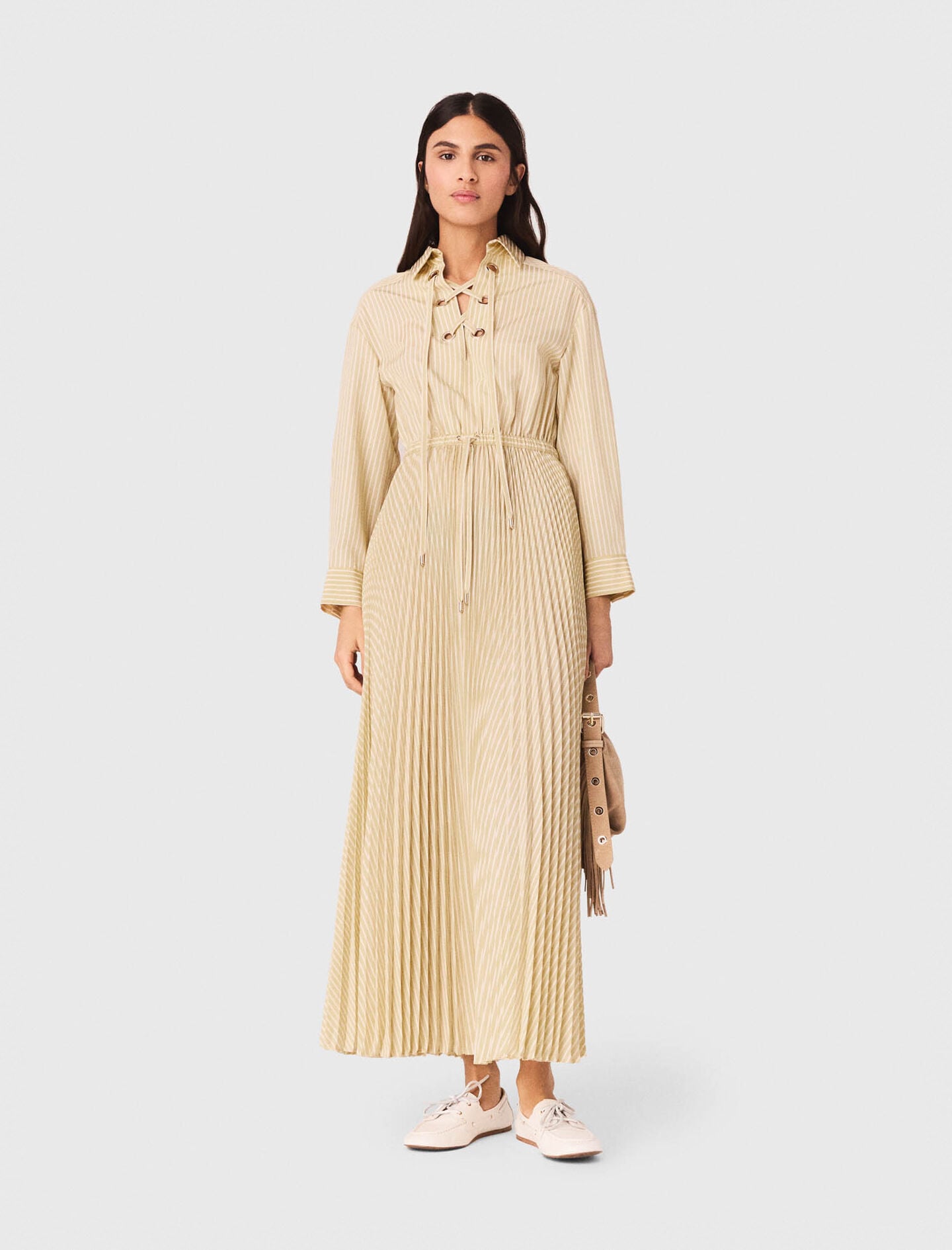 Maje Discount / Eyelet pleated maxi dress