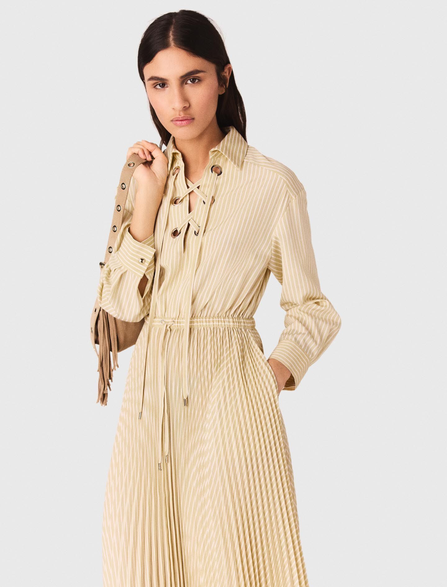 Maje Discount / Eyelet pleated maxi dress