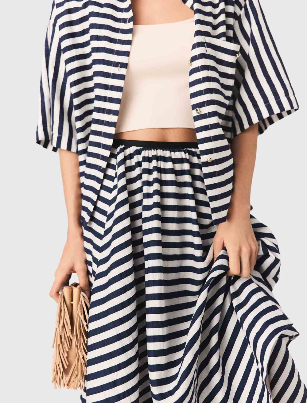 Maje Discount / Linen-blend midi skirt