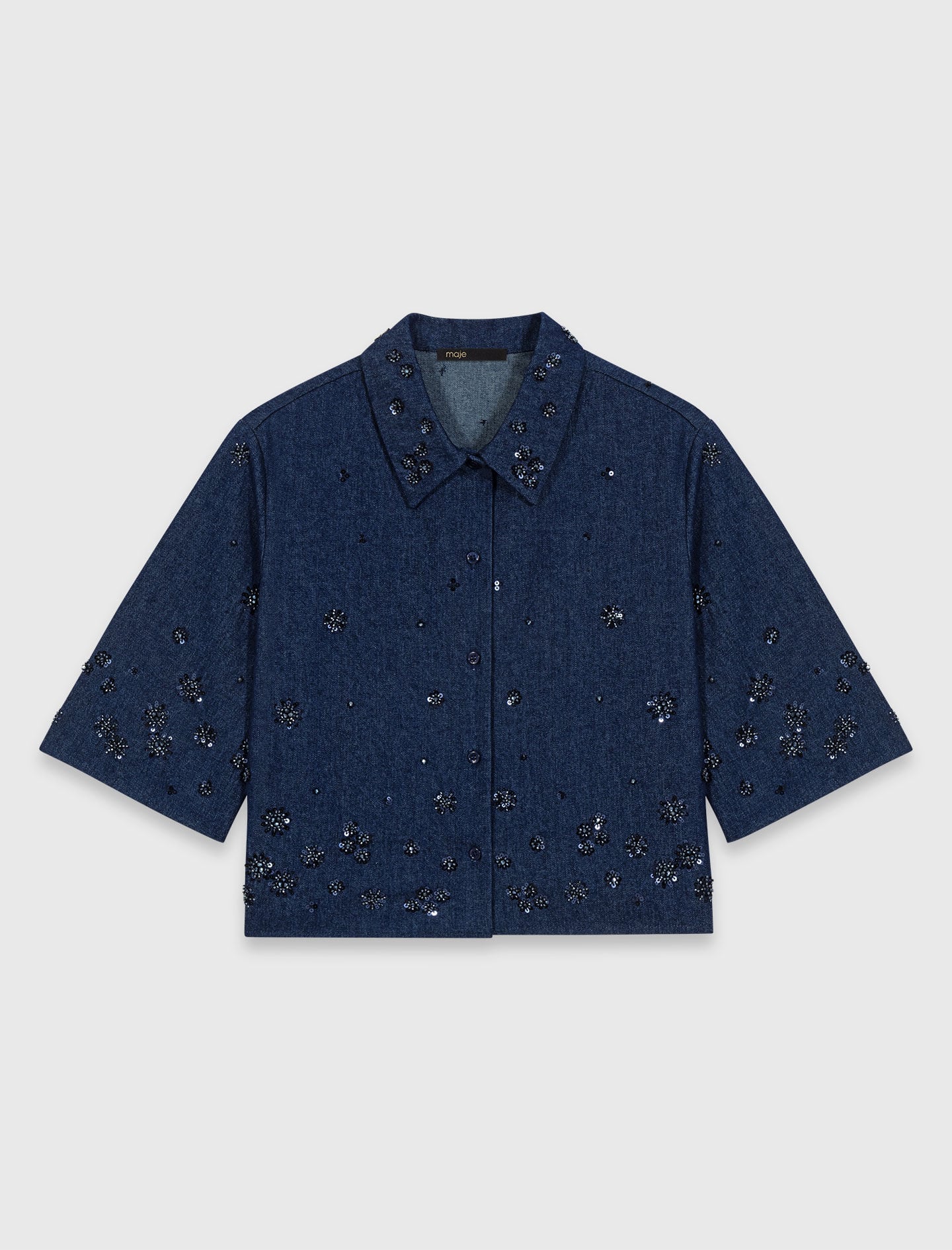 Maje Sale / Embroidered cropped denim shirt