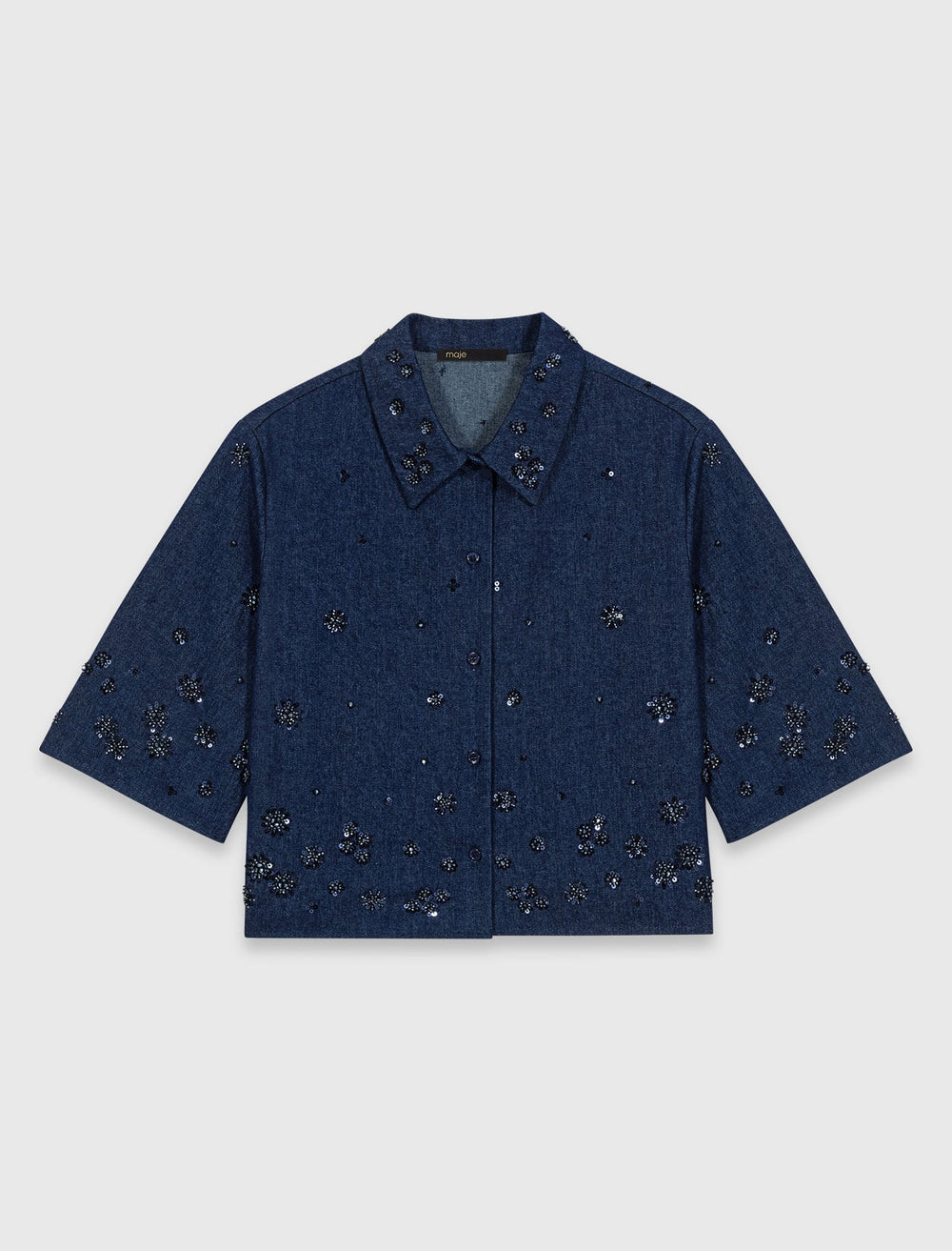 Maje Sale / Embroidered cropped denim shirt