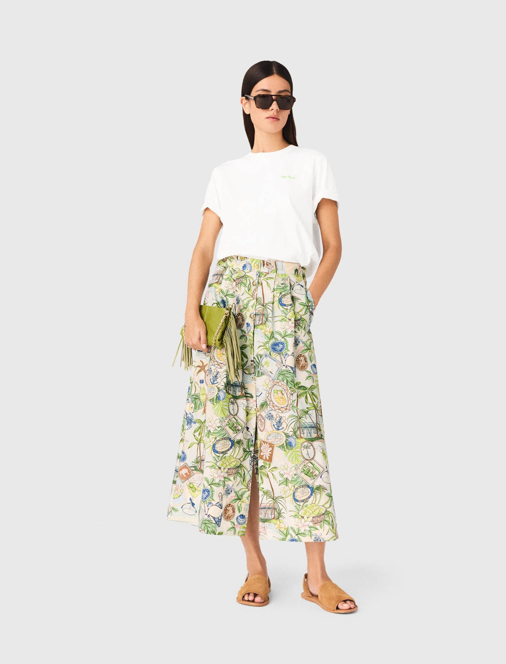 Maje Discount / Printed maxi skirt with shorts