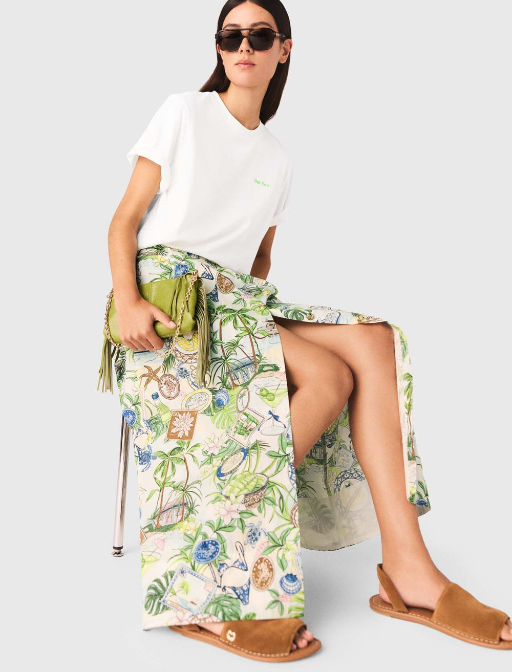 Maje Discount / Printed maxi skirt with shorts