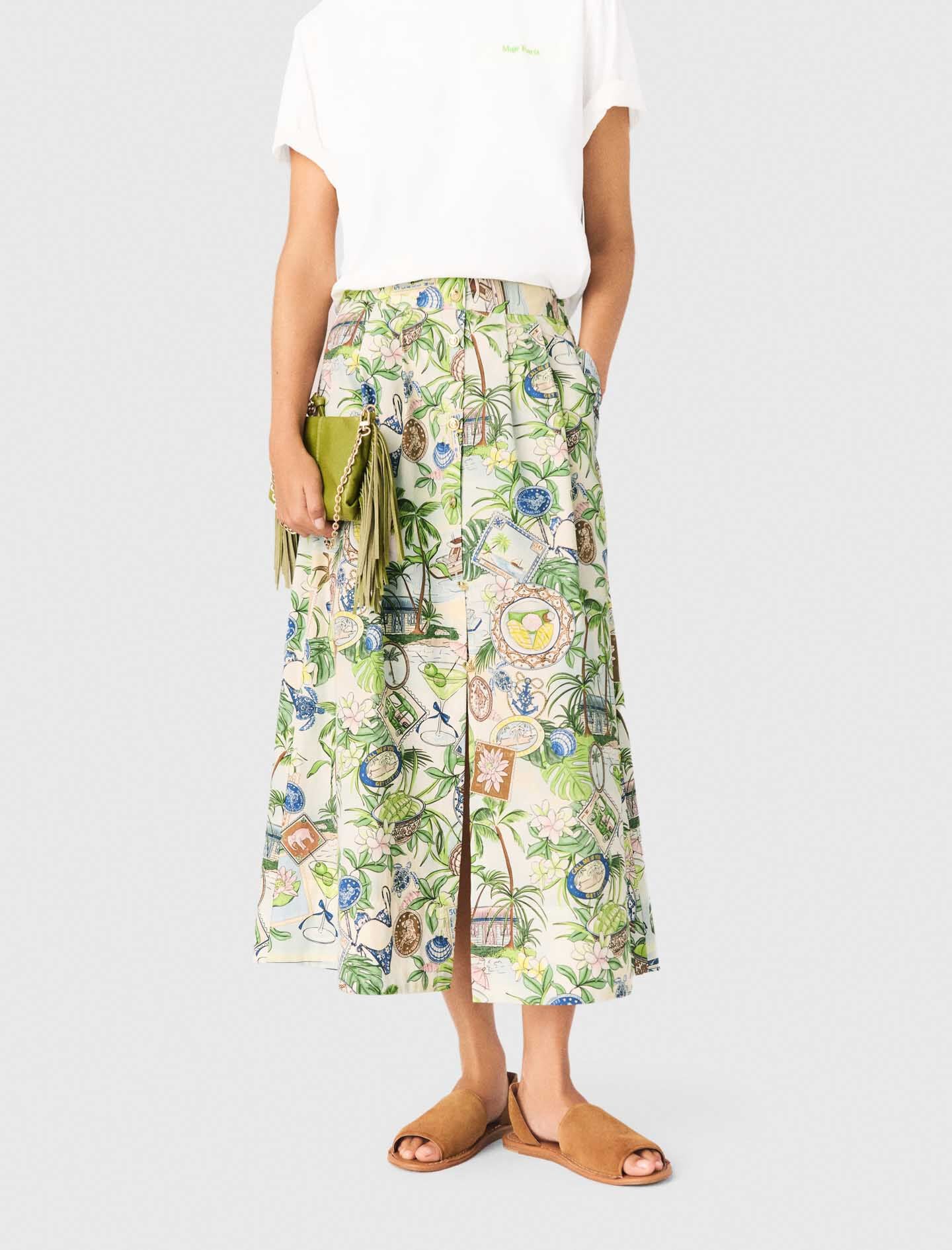Maje Discount / Printed maxi skirt with shorts