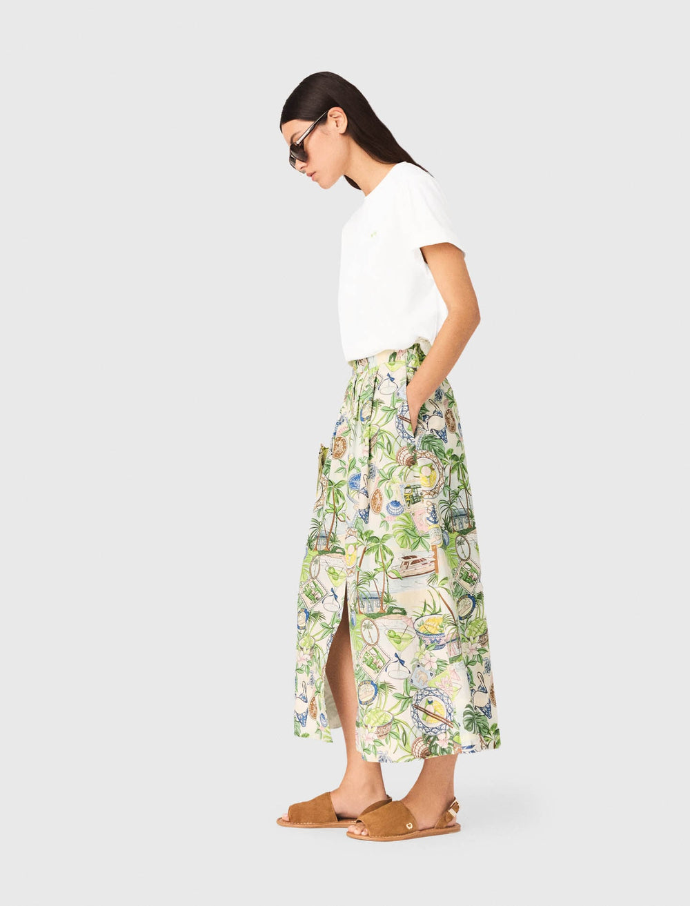 Maje Discount / Printed maxi skirt with shorts