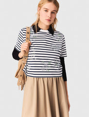 Maje On Sale / Striped rhinestone flower T-shirt