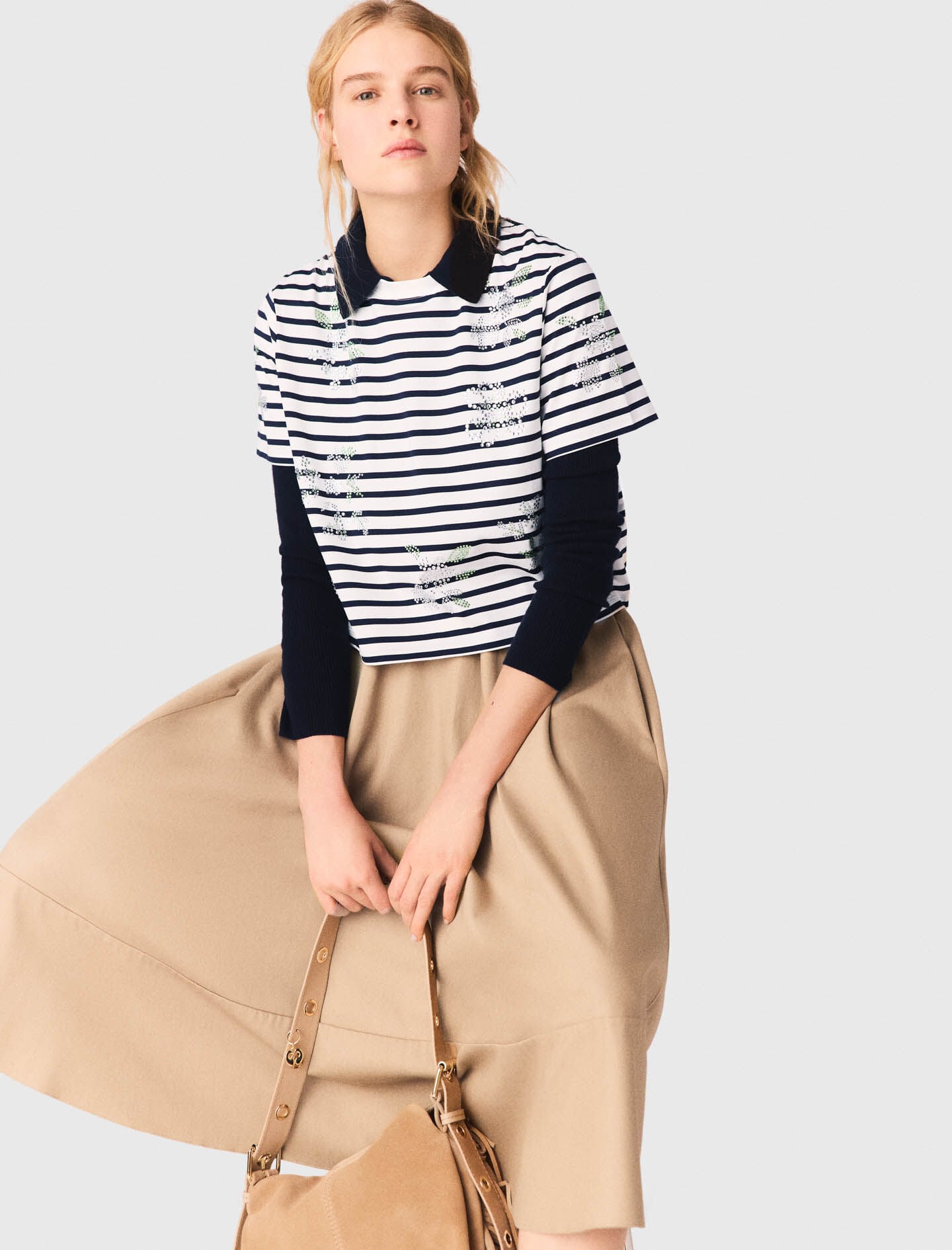 Maje On Sale / Striped rhinestone flower T-shirt