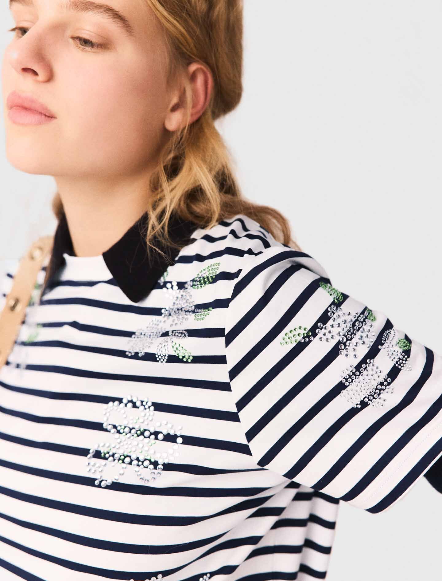 Maje On Sale / Striped rhinestone flower T-shirt