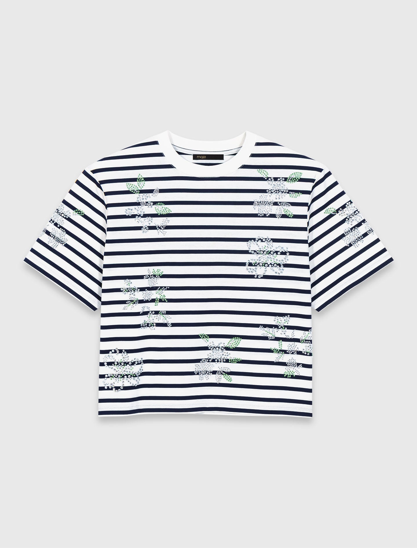 Maje On Sale / Striped rhinestone flower T-shirt