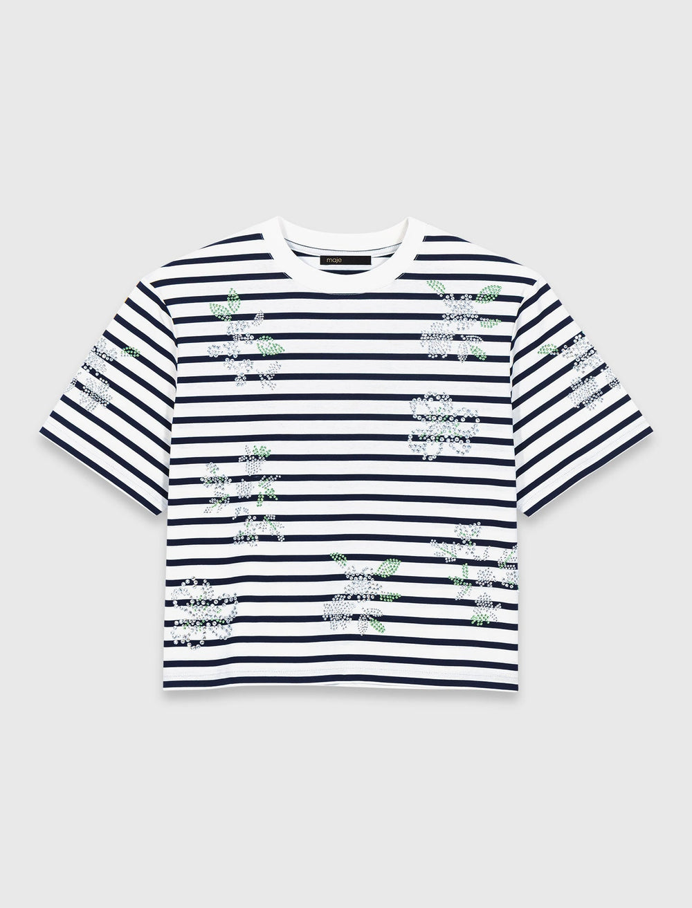 Maje On Sale / Striped rhinestone flower T-shirt
