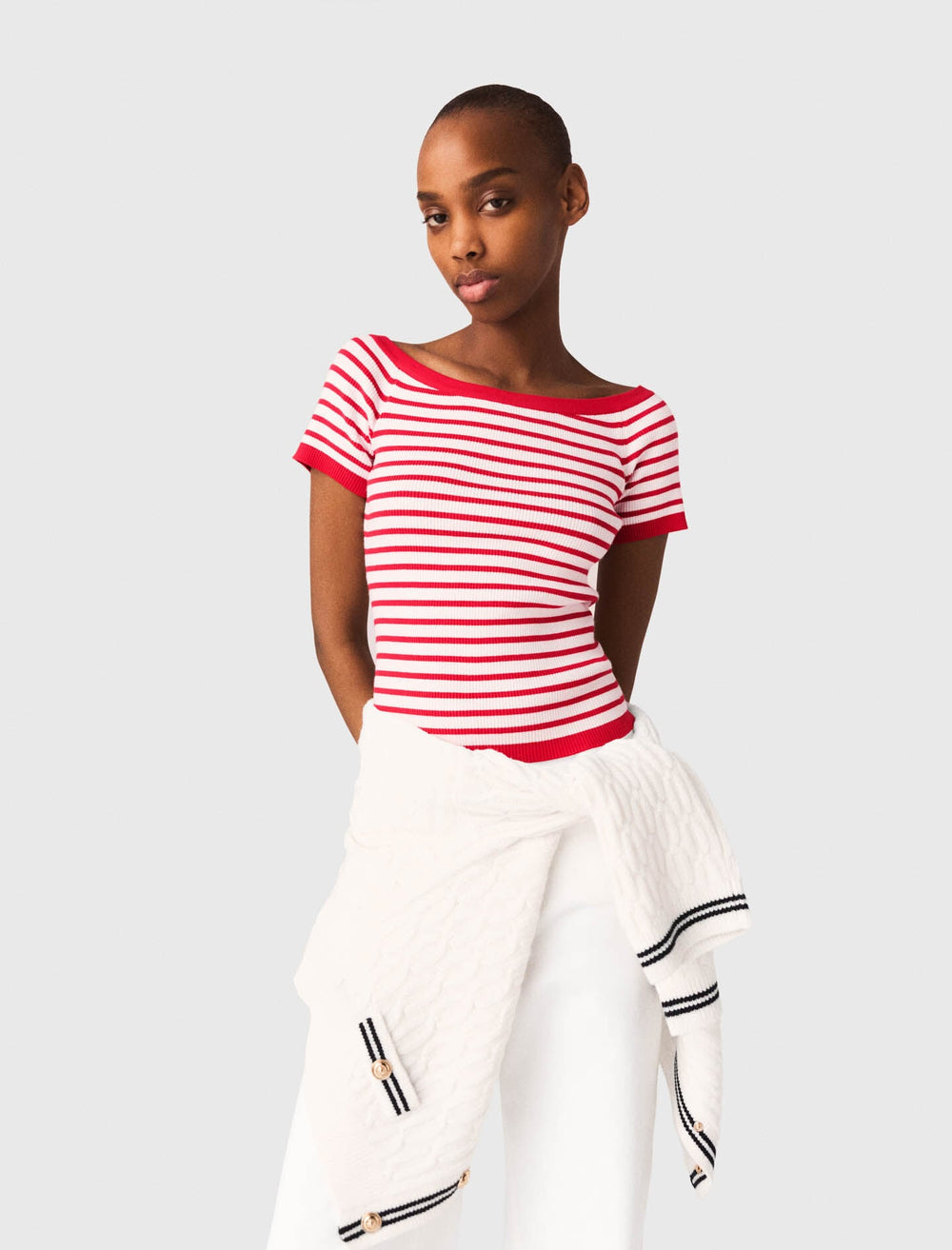 Maje Shop / Striped knit top with boat neck