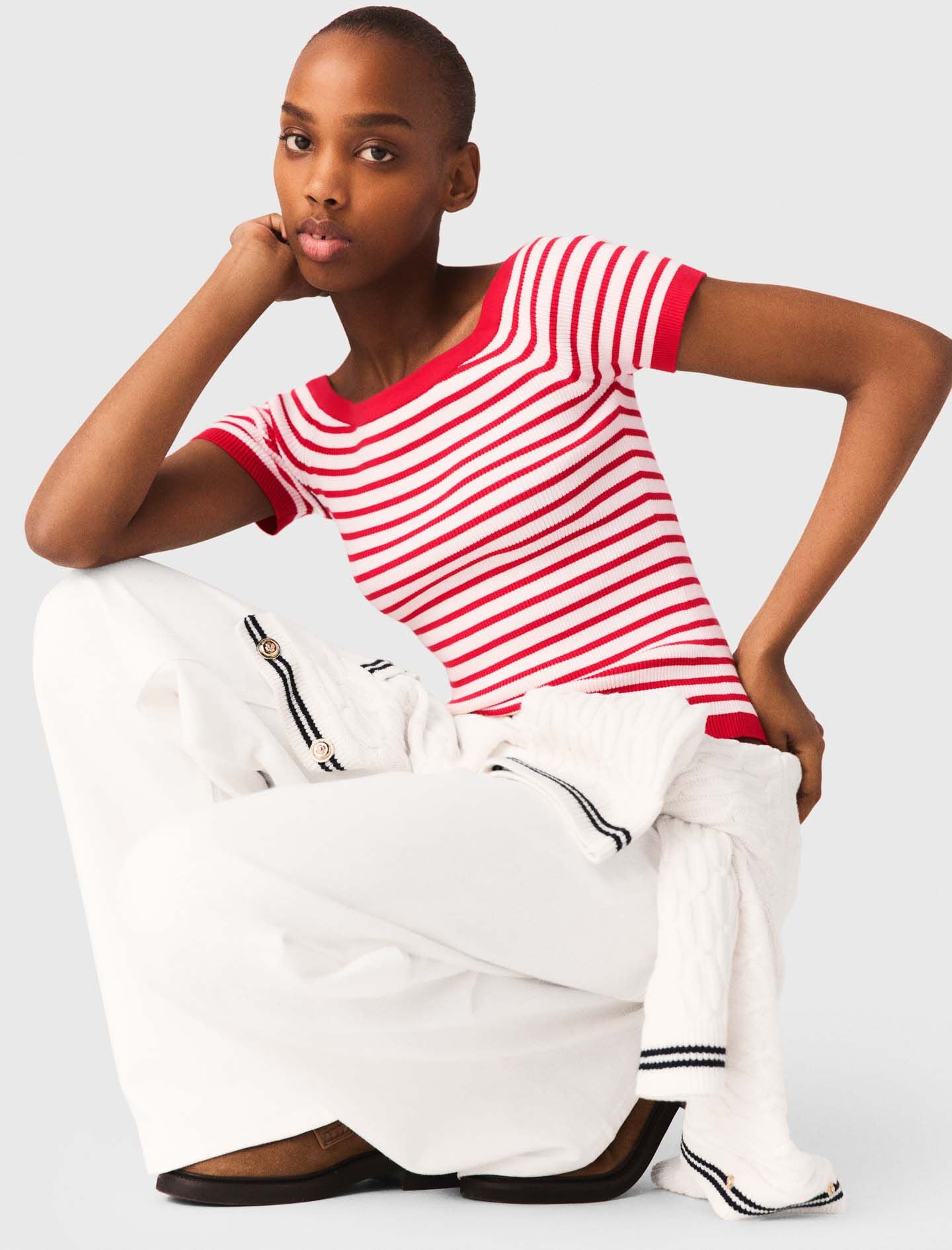 Maje Shop / Striped knit top with boat neck