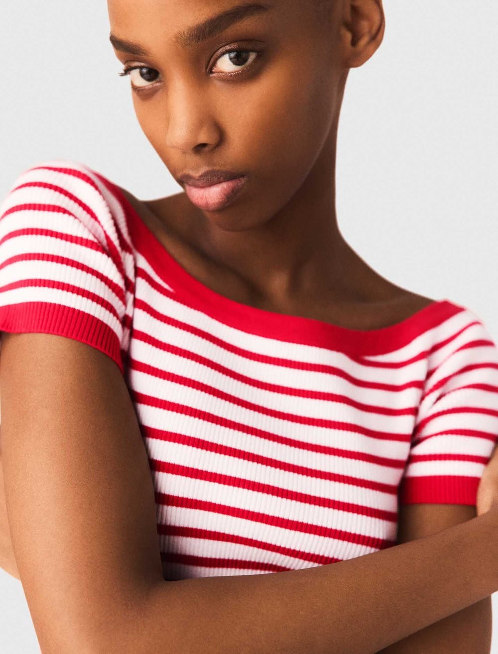 Maje Shop / Striped knit top with boat neck