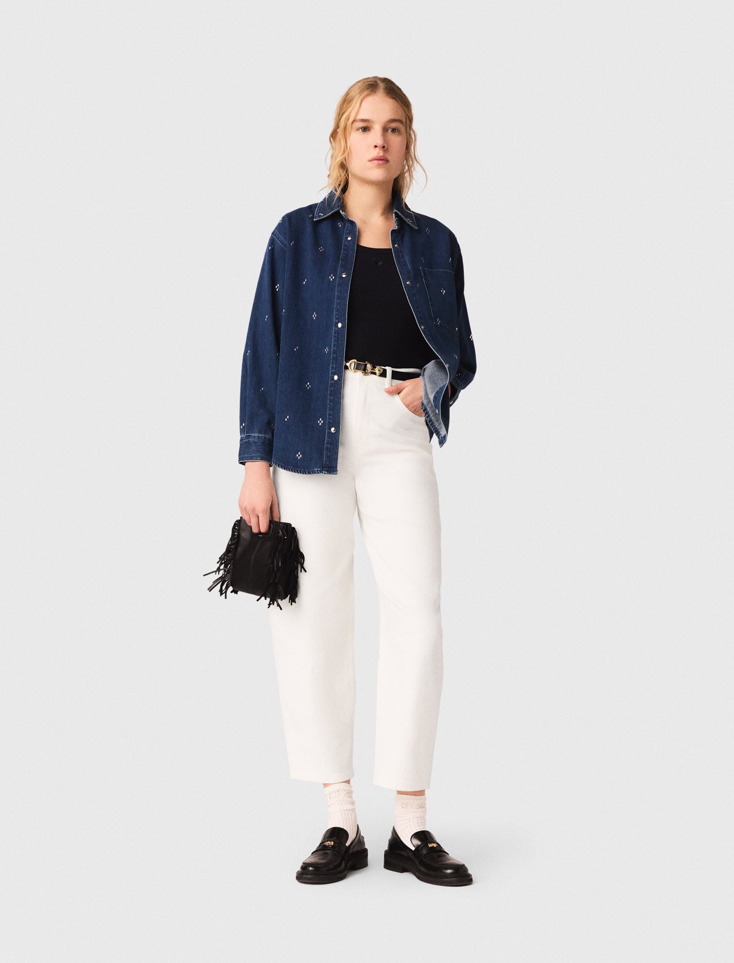 Maje Outlet / Rhinestone denim shirt