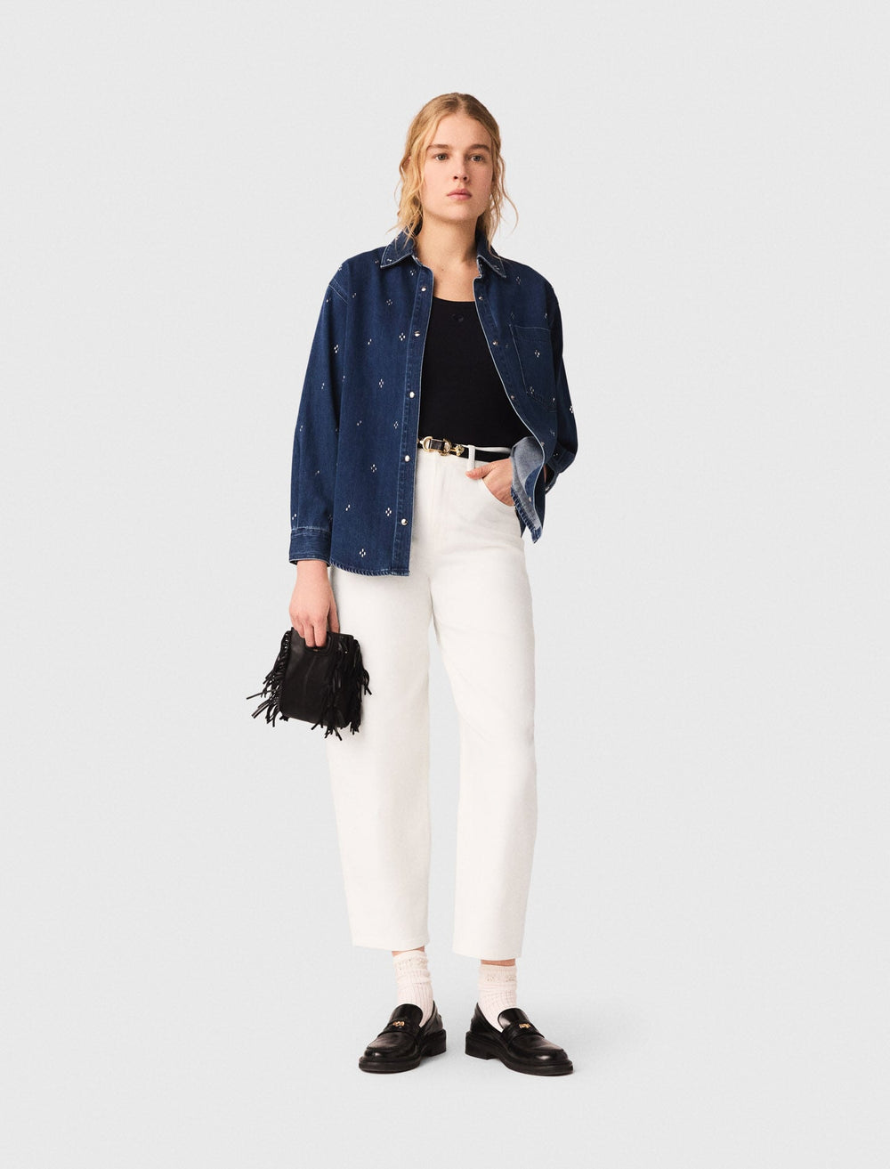 Maje Outlet / Rhinestone denim shirt