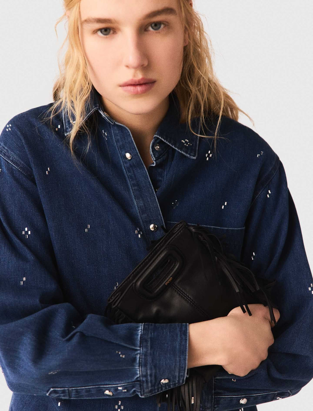 Maje Outlet / Rhinestone denim shirt