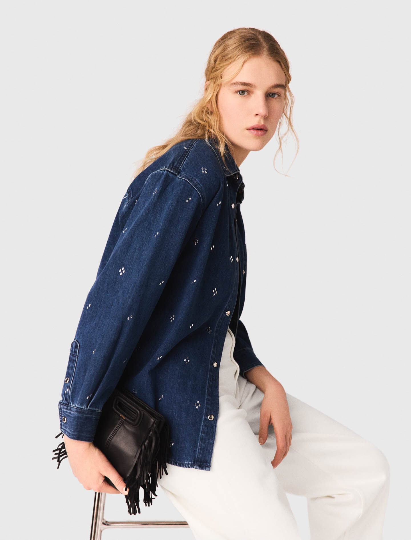 Maje Outlet / Rhinestone denim shirt