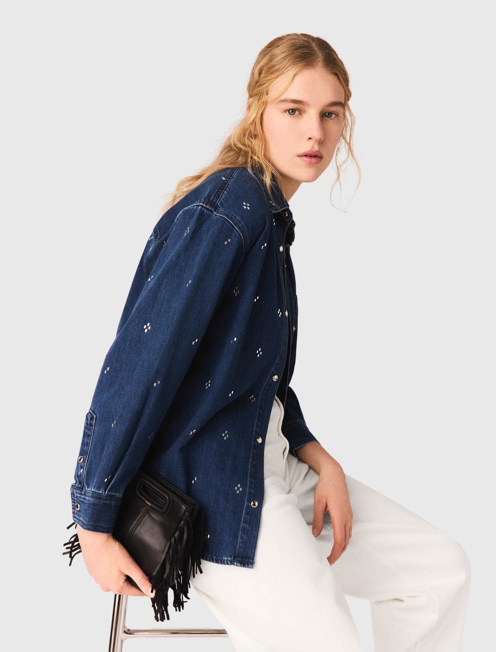 Maje Outlet / Rhinestone denim shirt