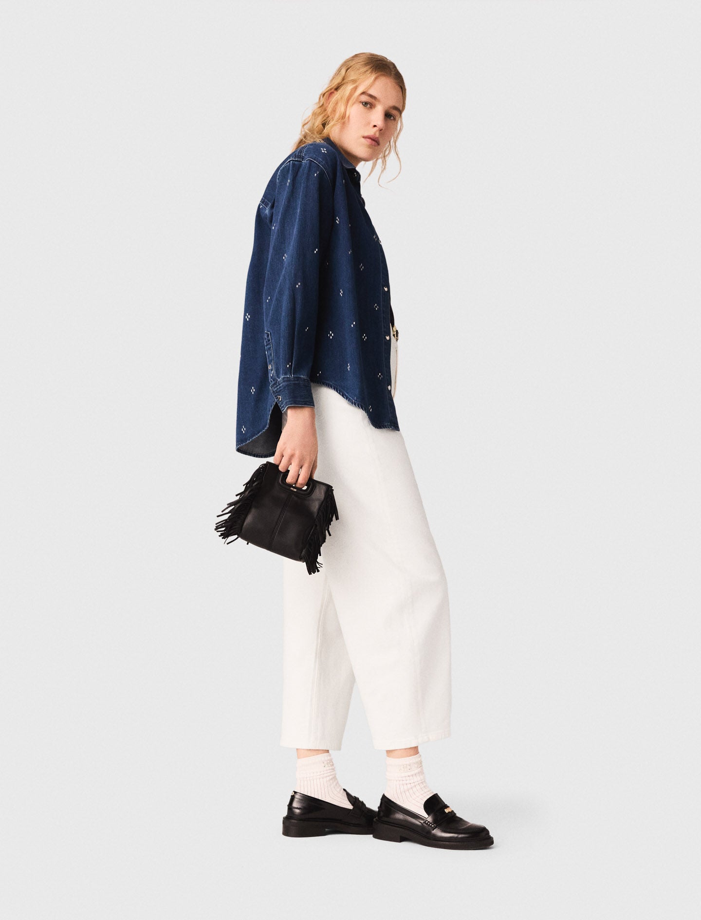 Maje Outlet / Rhinestone denim shirt