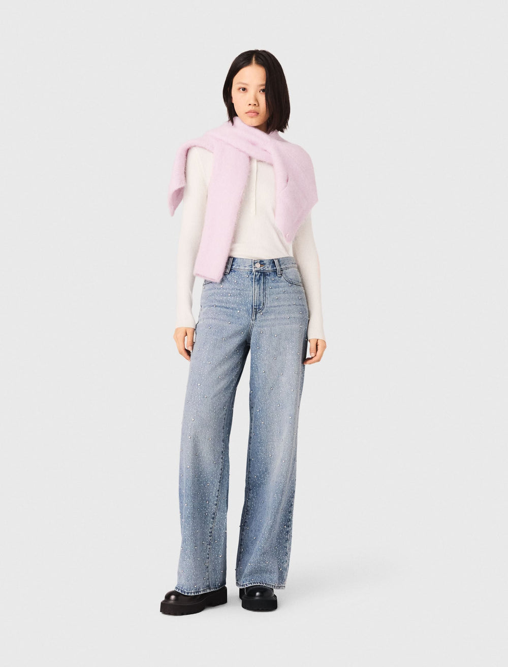 Maje Discount / Wide-leg all-over rhinestone jeans