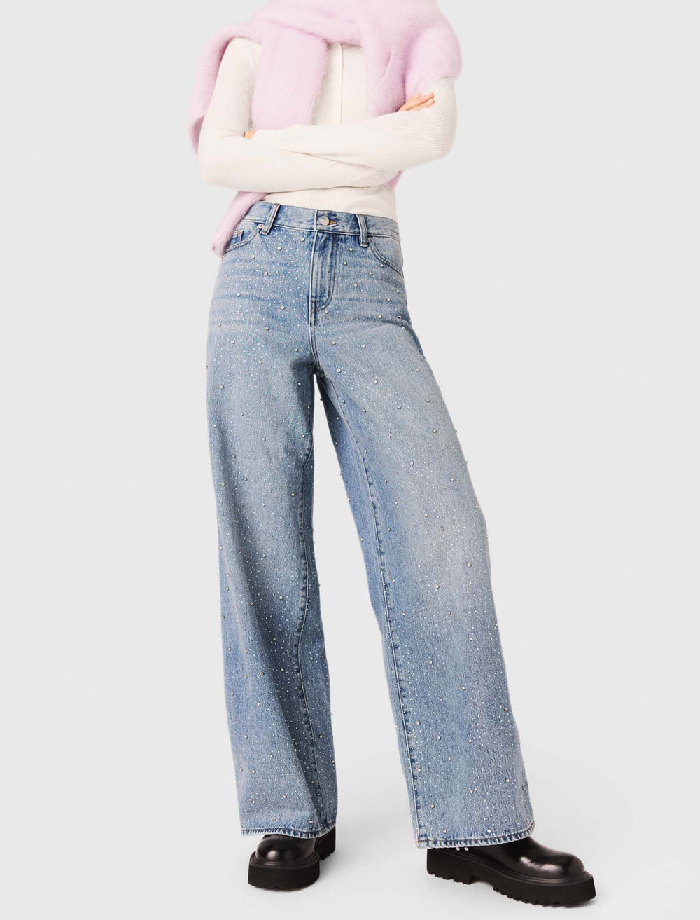 Maje Discount / Wide-leg all-over rhinestone jeans