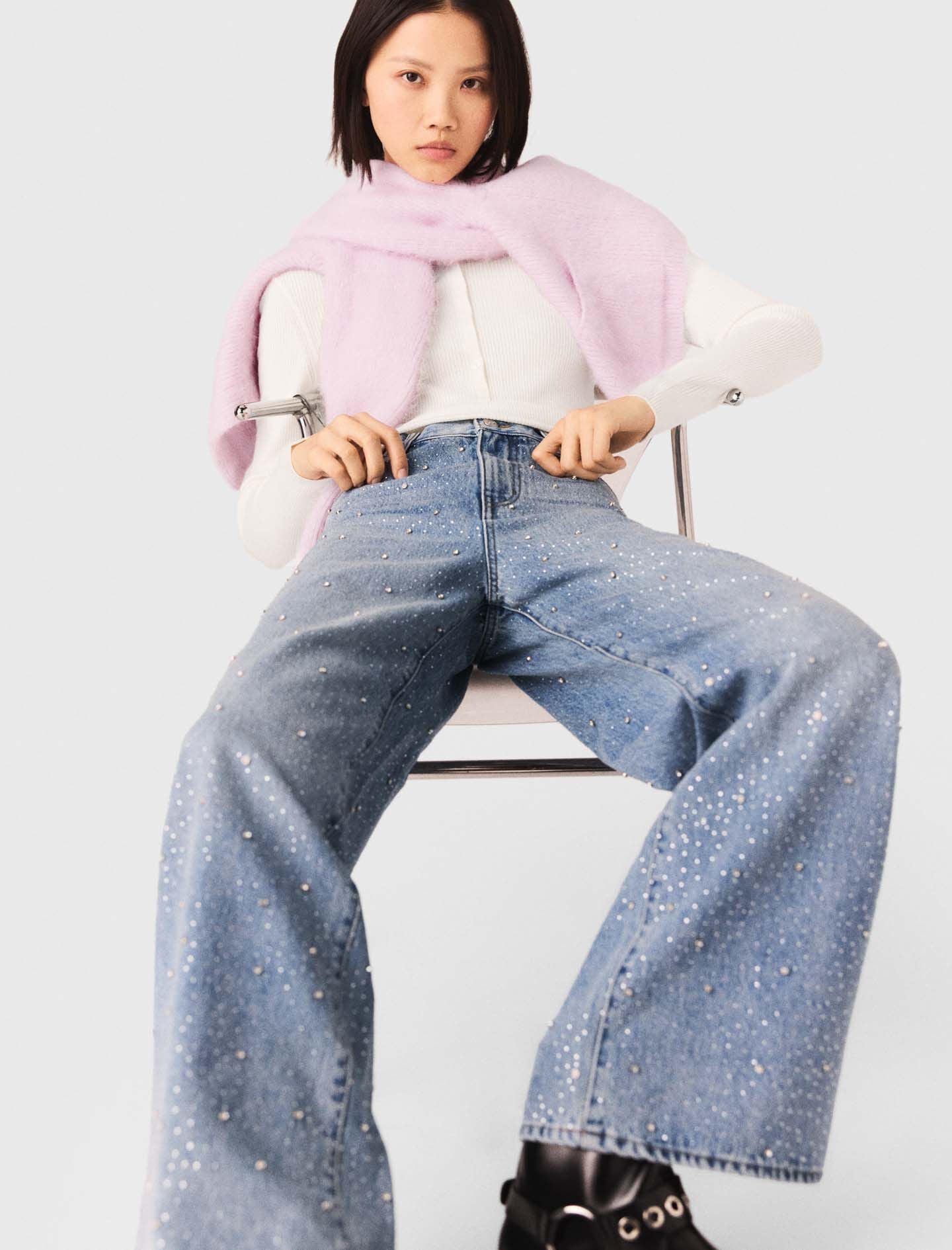 Maje Discount / Wide-leg all-over rhinestone jeans