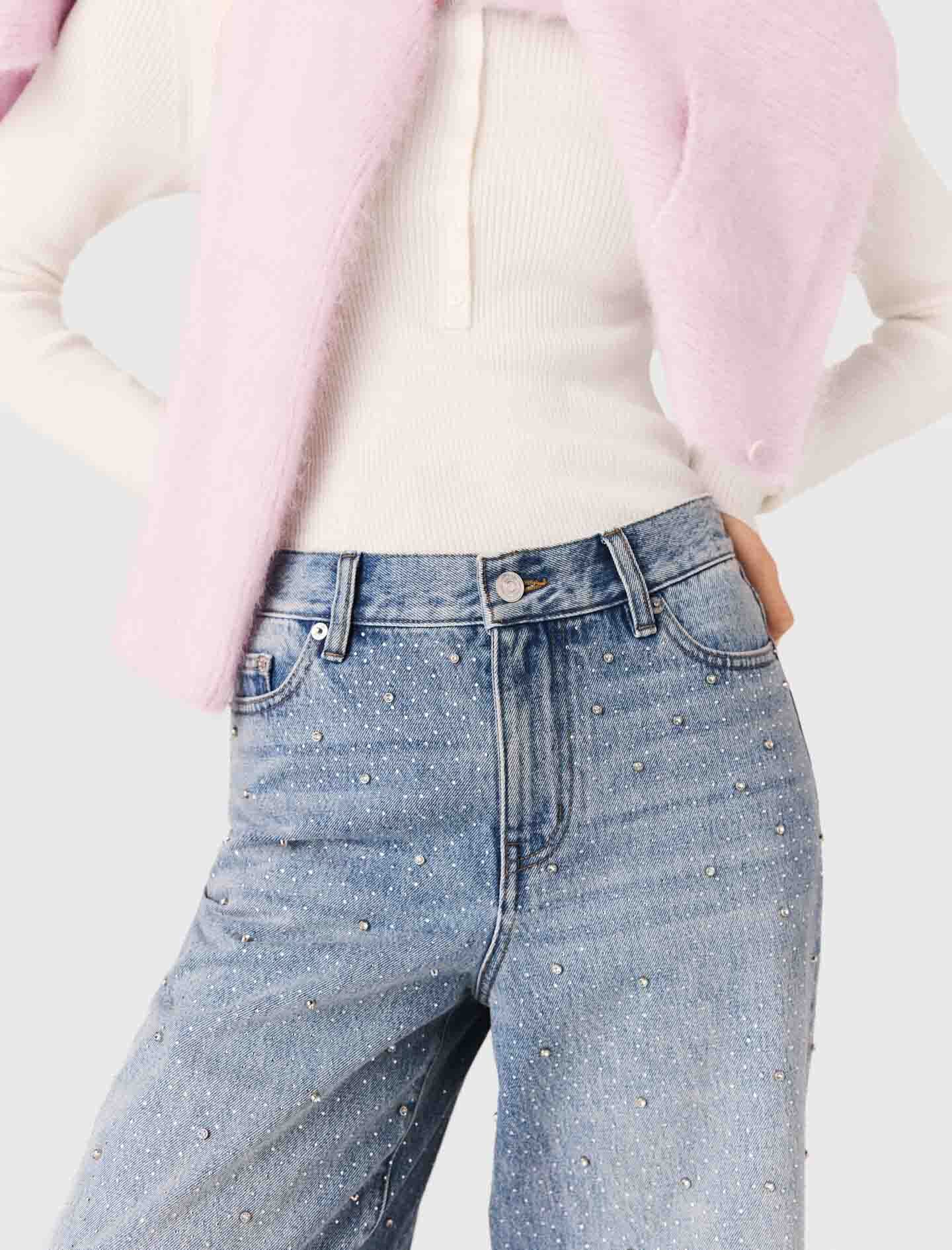 Maje Discount / Wide-leg all-over rhinestone jeans