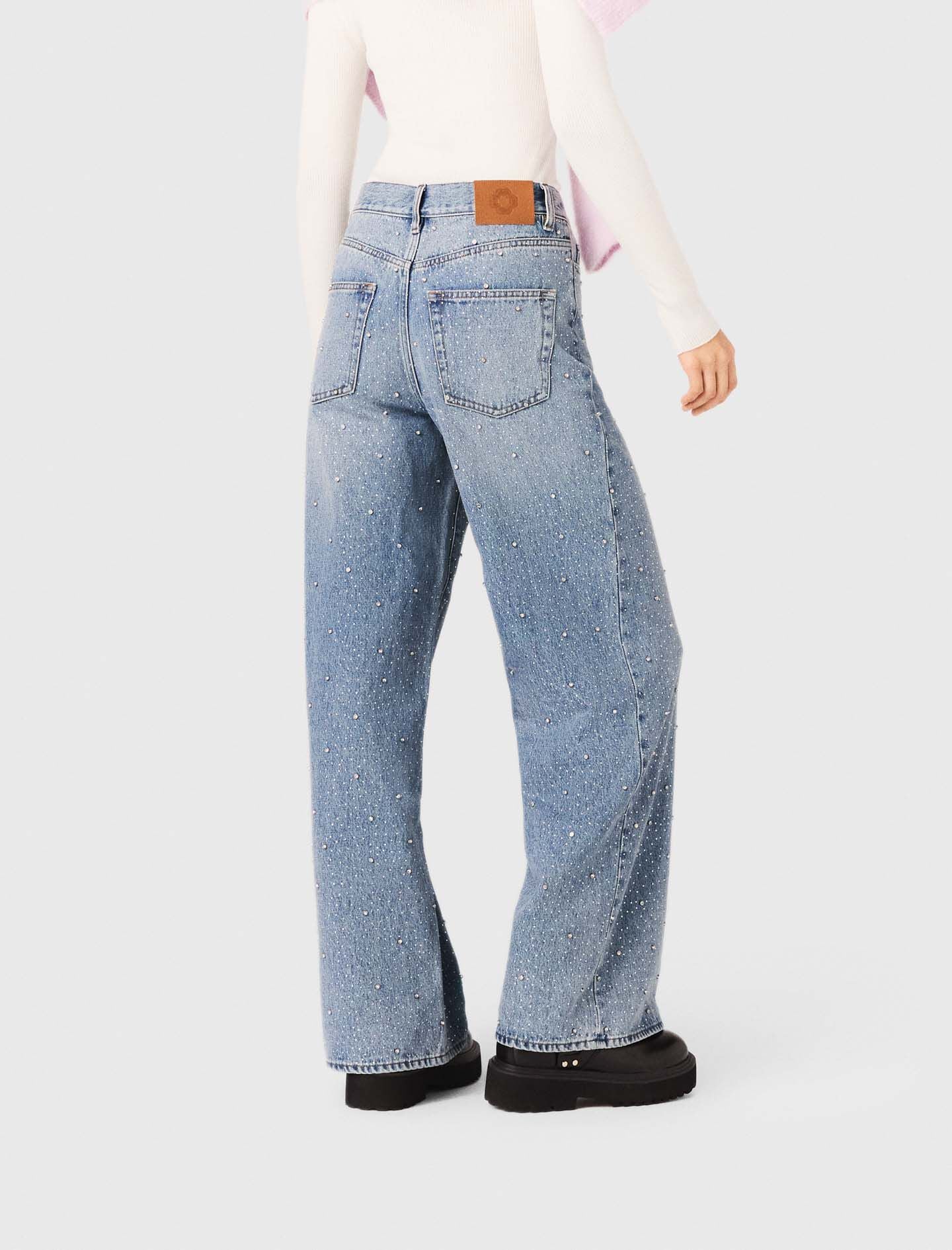 Maje Discount / Wide-leg all-over rhinestone jeans