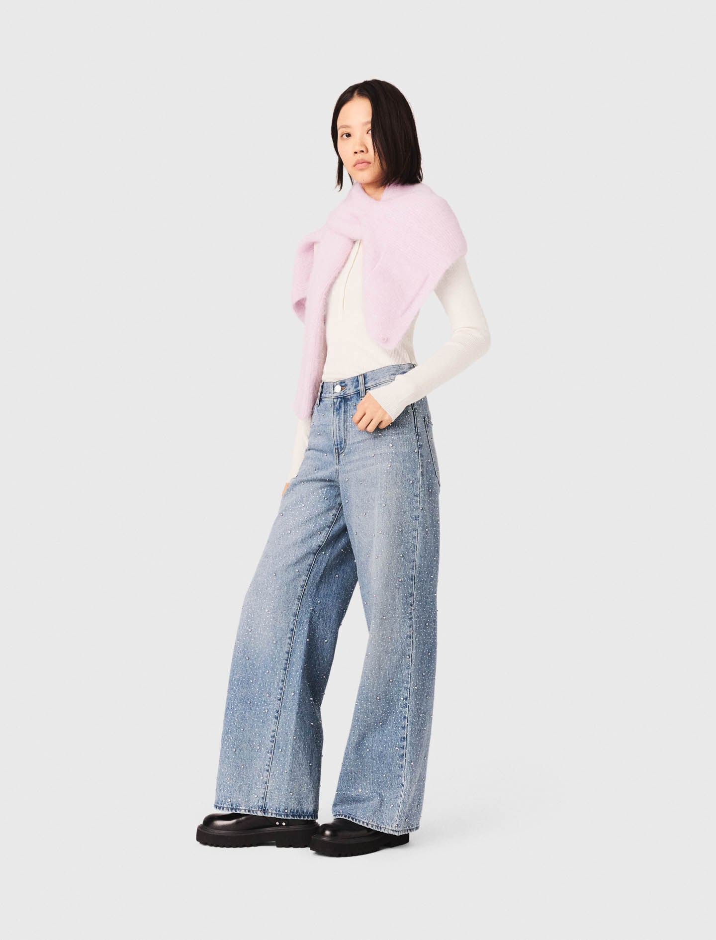 Maje Discount / Wide-leg all-over rhinestone jeans