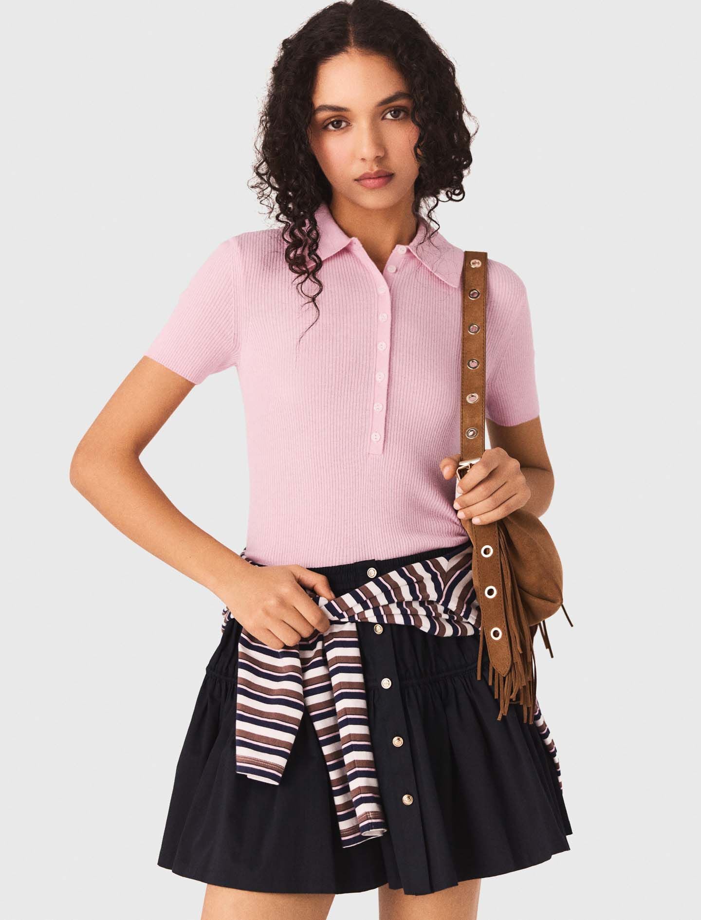 Maje Shop / Polo collar ribbed sweater