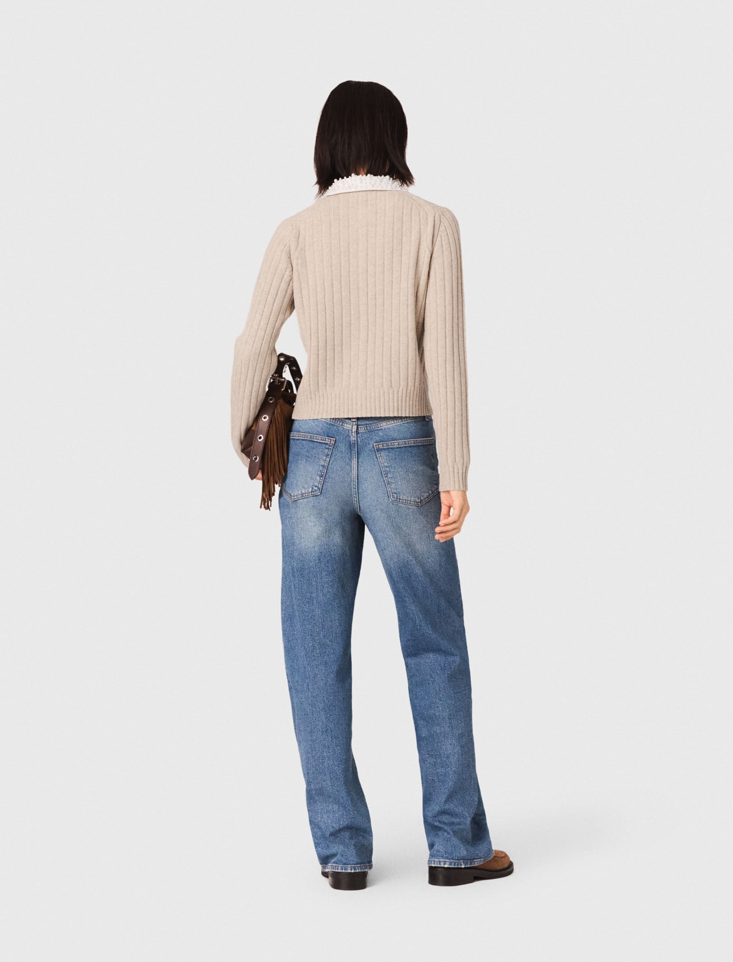 Maje Outlet / Cardigan with removable pearl collar