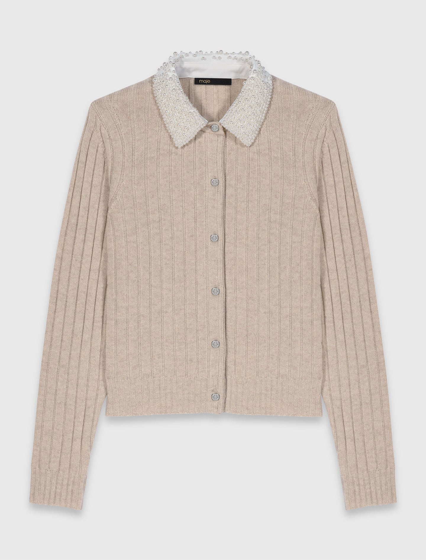Maje Outlet / Cardigan with removable pearl collar