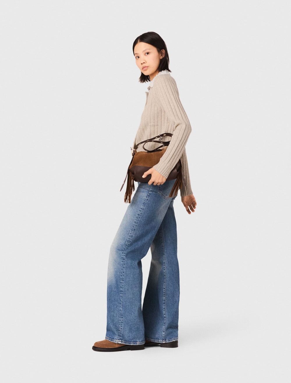 Maje Outlet / Cardigan with removable pearl collar
