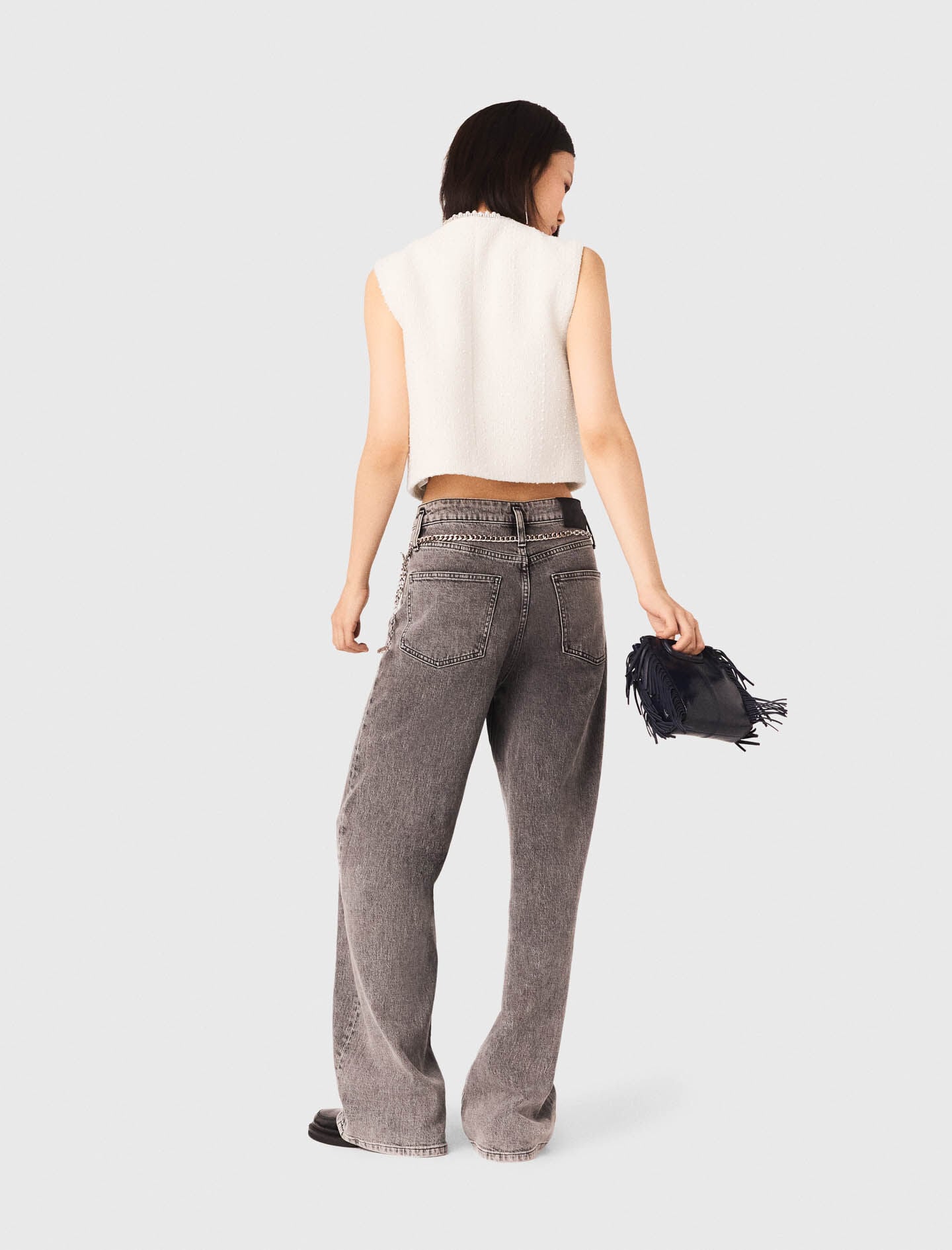 Maje New / Tweed vest with pearl trim