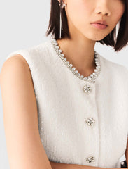 Maje New / Tweed vest with pearl trim