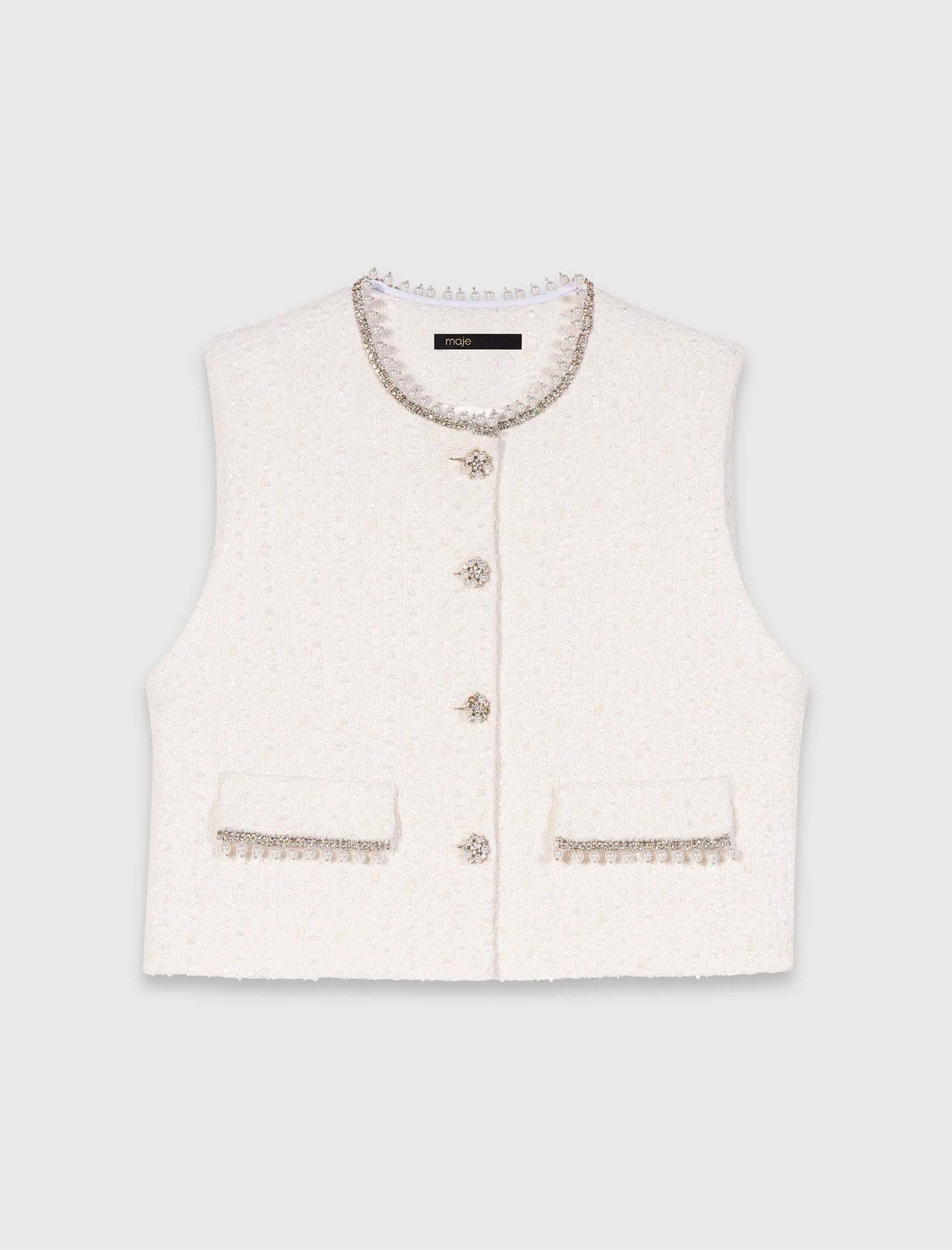 Maje New / Tweed vest with pearl trim