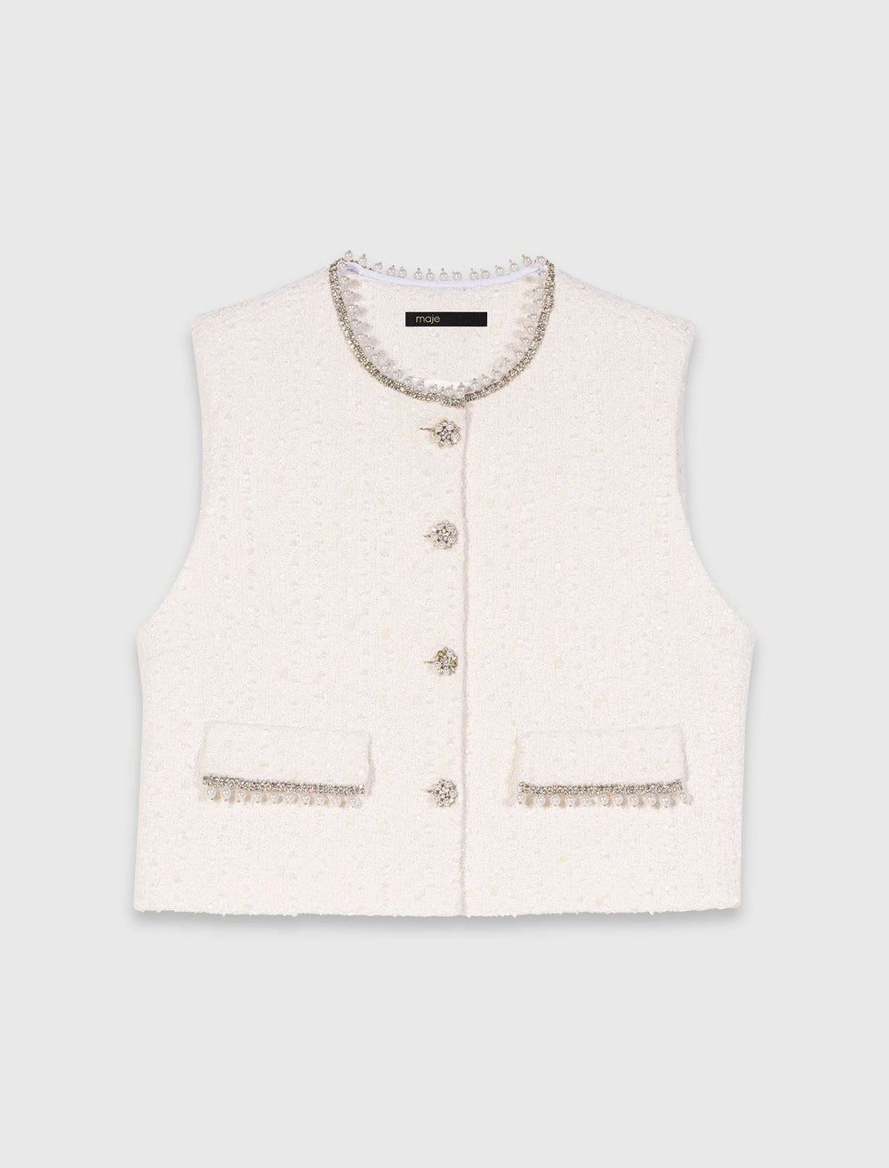 Maje New / Tweed vest with pearl trim