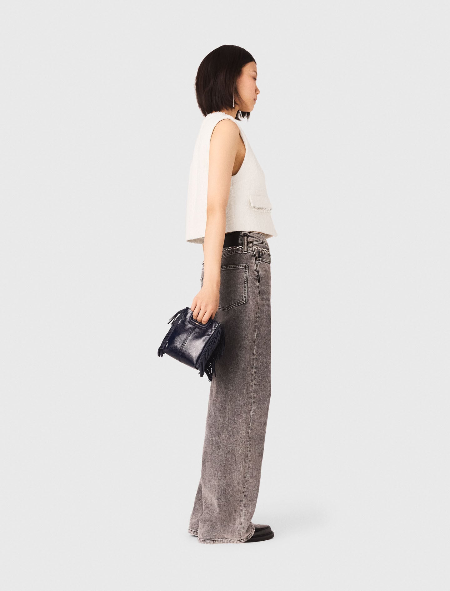 Maje New / Tweed vest with pearl trim