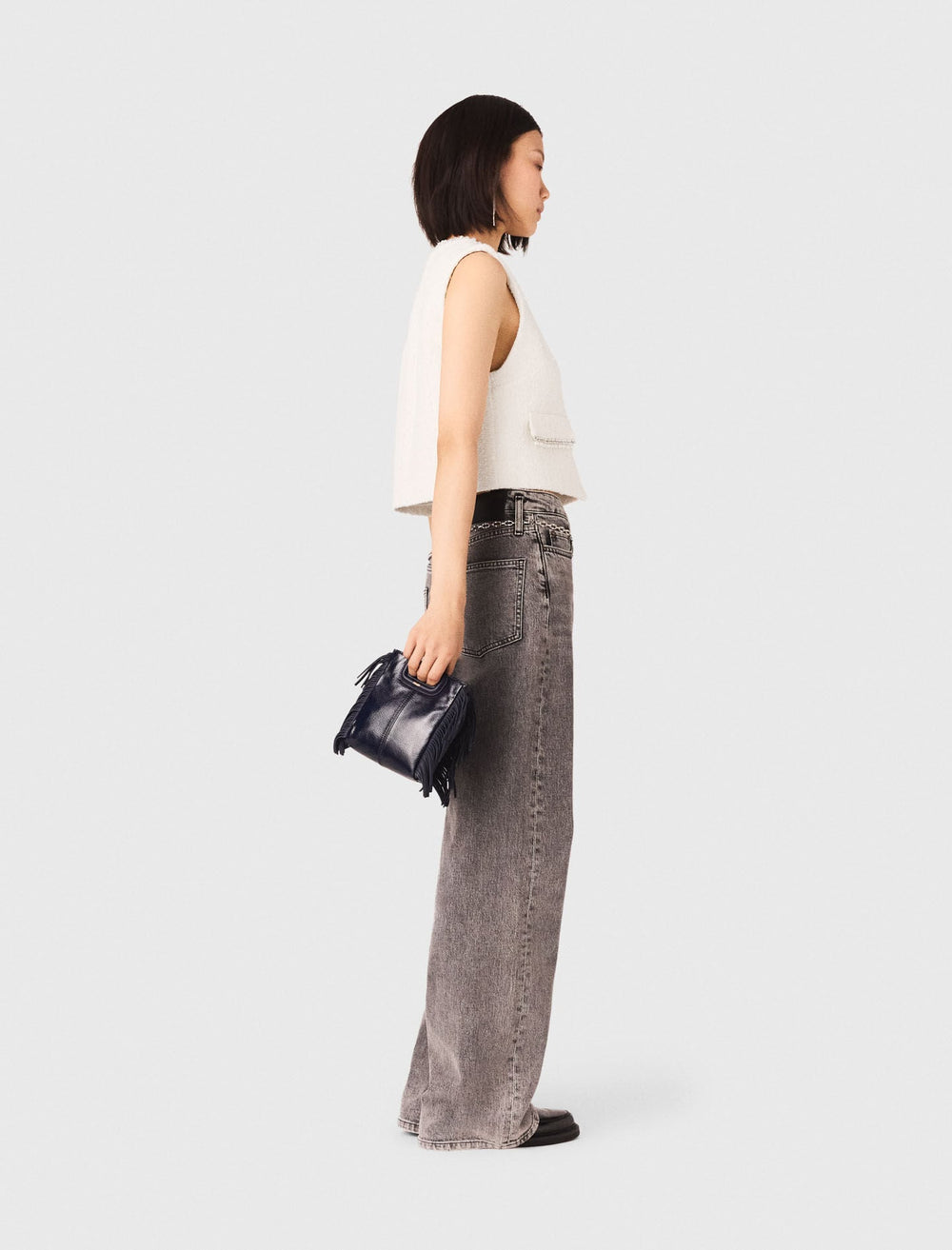 Maje New / Tweed vest with pearl trim