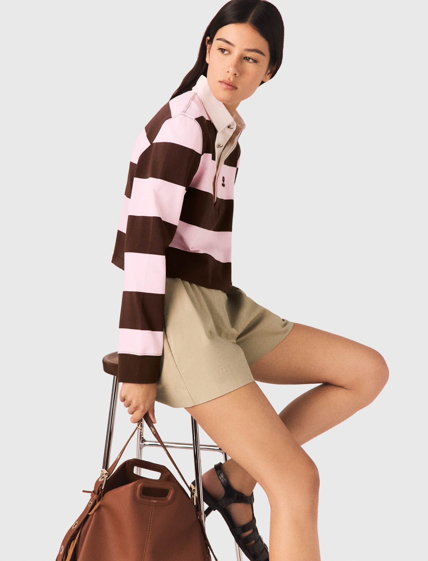 Maje Sale / Striped polo sweatshirt