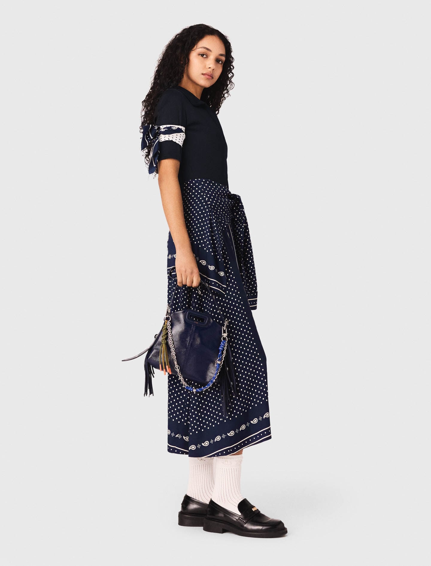 Maje Discount / Bandana patterned mixed-material dress