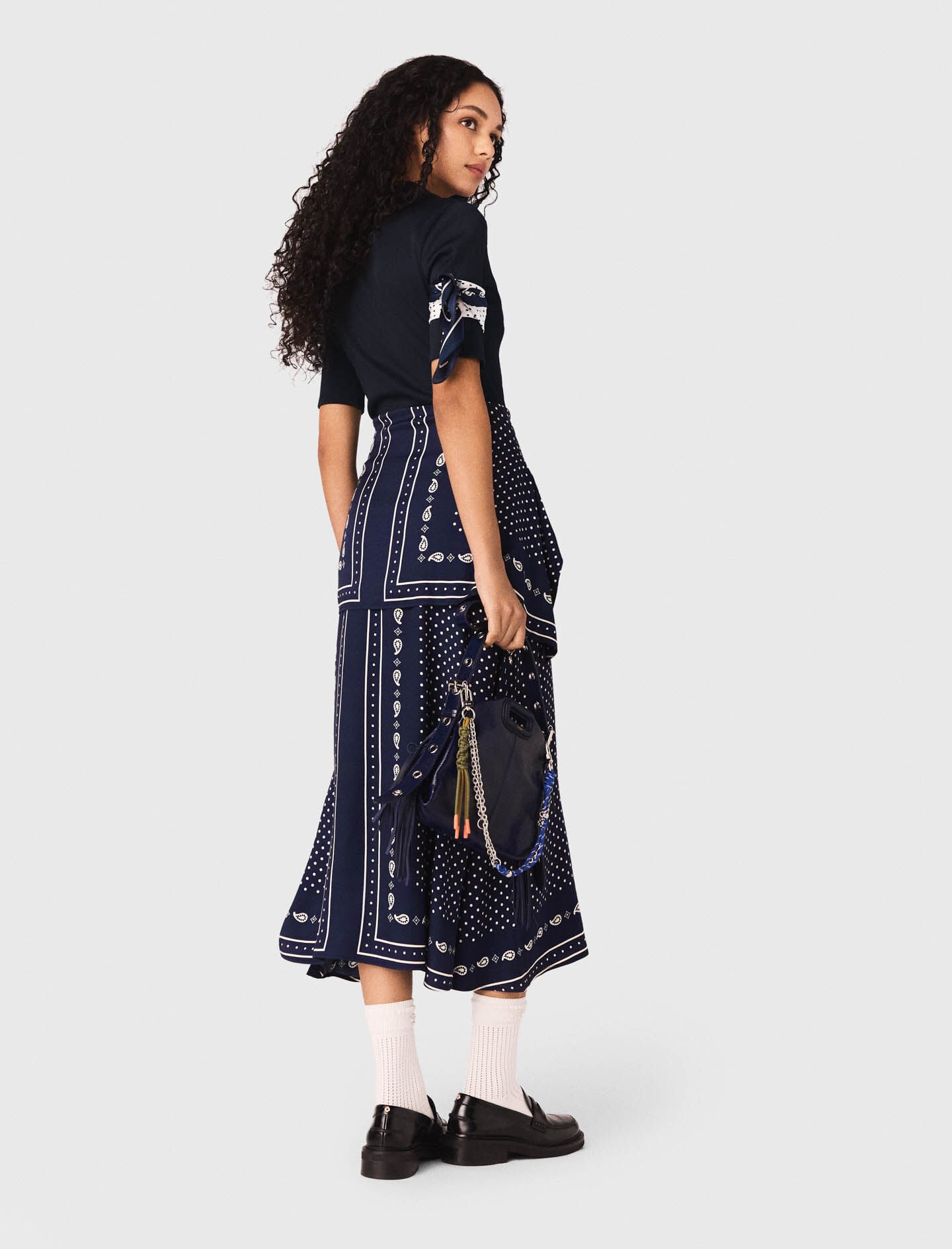 Maje Discount / Bandana patterned mixed-material dress