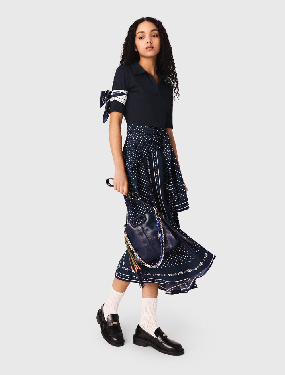 Maje Discount / Bandana patterned mixed-material dress