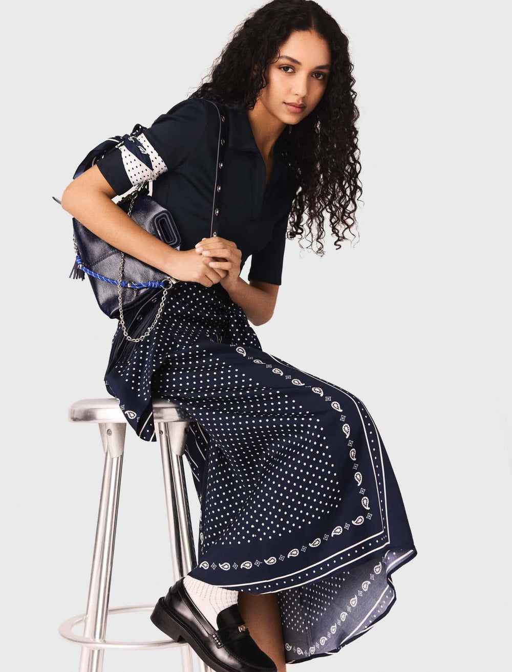 Maje Discount / Bandana patterned mixed-material dress