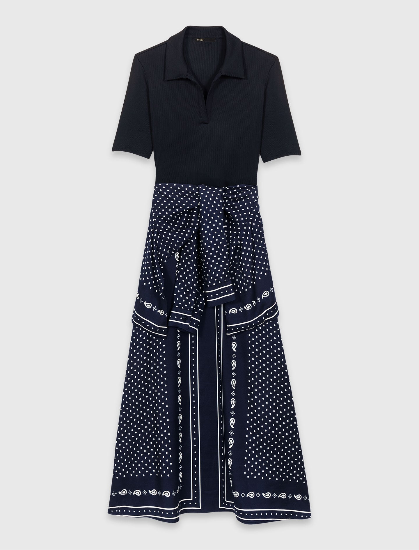 Maje Discount / Bandana patterned mixed-material dress