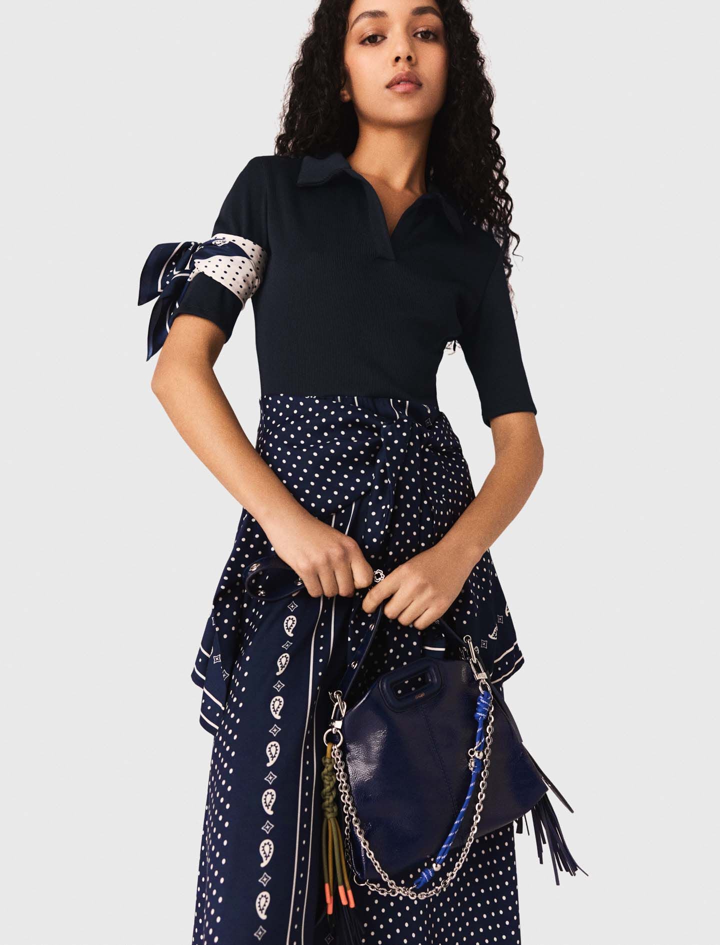 Maje Discount / Bandana patterned mixed-material dress
